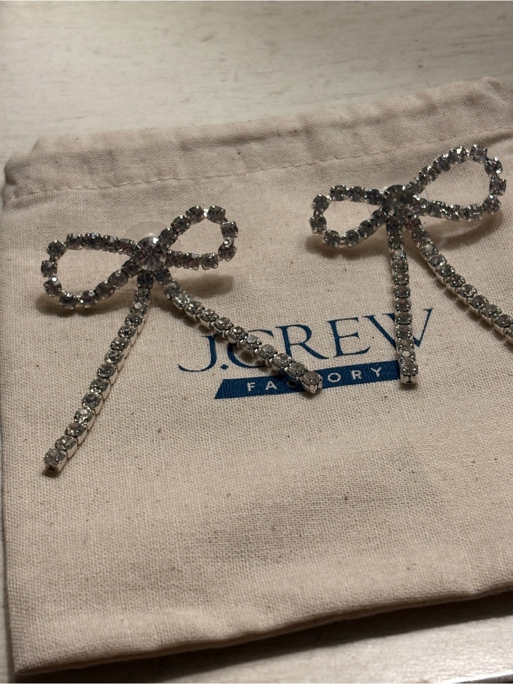 J. Crew Silver Crystal Bow Drop Earrings